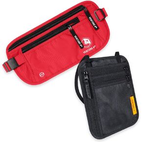 Travel Money Belt and Neck Wallet Bundle - RFID Blocking Technology to Keep your Cash, Credit Cards, Passports and Phone Safe