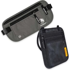 Travel Money Belt and Neck Wallet Bundle - RFID Blocking Technology to Keep your Cash, Credit Cards, Passports and Phone Safe