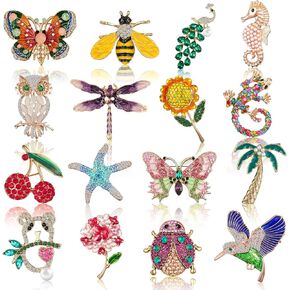 16 Pcs Women Brooch Set Rhinestone Crystal Vintage Spring Animal Insect Plant Pins Brooches Bulk for Women Girls(Nature)