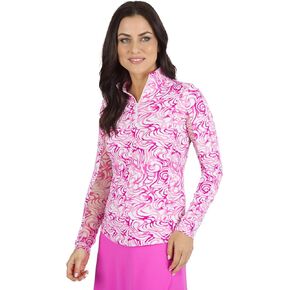 IBKUL Athleisure Wear Sun Protective UPF 50+ Icefil Cooling Tech Kinsley Print Long Sleeve Mock Neck Top – 10485