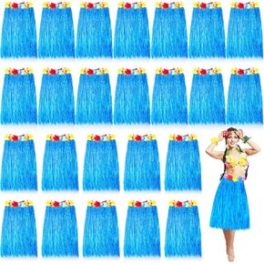 Wettarn 24 Pcs Hawaiian Grass Skirts 24 Inch Hula Skirt for Women Luau Costume Hawaiian Party Favors