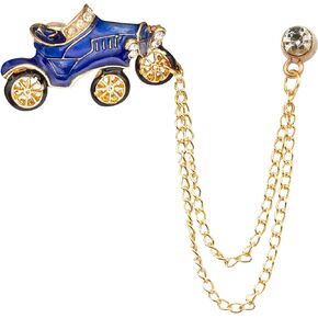 Knighthood Blue Vintage Car With Hanging Chain Lapel Pin Badge Coat Suit Jacket Wedding Gift Party Shirt Collar Accessories Brooch