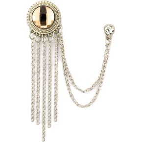 Knighthood Silver Engraving Crystal Stone With Hanging Tassel Collar Chain Brooch, Suit Stud, Shirt Studs, Lapel Pin Accessories for Men Women