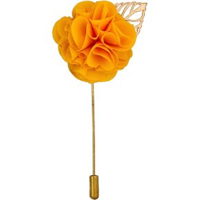 Knighthood Handmade Yellow Flower Bunch with Gold Leaf Lapel Pin Badge Coat Suit Wedding Gift Party Shirt Collar Accessories Brooch for Men Yellow