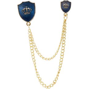 an KINGPiiN Lapel Pin for Men Shield with Crown Symbol and Hanging Chain Alloy Brooch Suit Stud, Shirt Studs Men's Accessories (Blue)