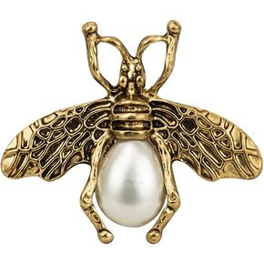 Knighthood White Pearl And Oxidised Gold Finish Bee Brooch, Suit Stud, Shirt Studs, Lapel Pin Accessories for Men Women