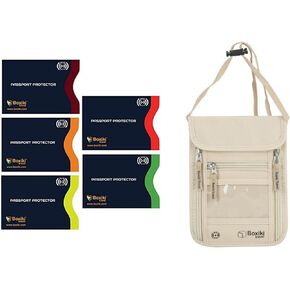 Complete Identity Theft Protection Bundle: RFID Passport Sleeves and RFID Blocking Travel Neck Wallet Set