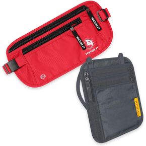 Travel Money Belt and Neck Wallet Bundle - RFID Blocking Technology to Keep your Cash, Credit Cards, Passports and Phone Safe