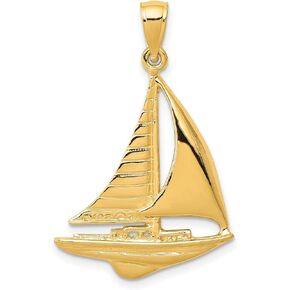 14k Yellow Gold Polished Sloop Sailboat Pendant 32 mm x 20 mm