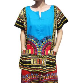 قميص RaanPahMuang ذو فتحة أمامية من القطن التقليدي الأفريقي Dashiki وجيبين in Kuwait