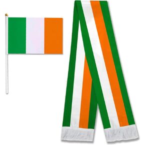 St. Patrick's Day Irish Flag Scarf and Parade Flag,Irish Festival Parade Celebration Photo Props, Holiday dress up customer Scarf Flag set for Man Woman.