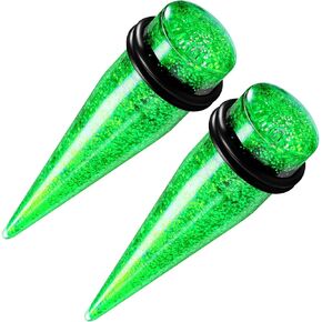 BIG GAUGES Pair of Light Green Acrylic Glittering Taper Expander Piercing Jewelry Earring Stretching Ear Stretcher O-Ring Lobe Flesh Plugs