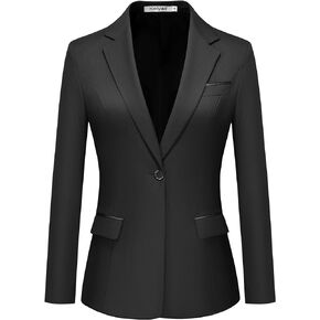 Women's Casual Business Blazer Notched Lapel One Button Open Front Long Sleeve Blazers Office Work Suit Jackets