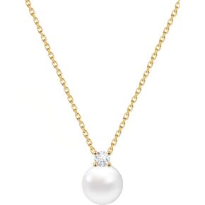 14K Real Gold Moissanite Pearl Necklace for Women, 8.5mm Freshwater Pearl Pendant Jewelry Birthday Christmas festival Gift for Wife Mom Girlfriend 16" + 2"