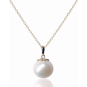 14K Real Gold Pearl Necklace for Women, Flower 8.5mm Freshwater Pearl Pendant Jewelry Birthday Christmas festival Gift for Wife Mom Girlfriend 16" + 2"