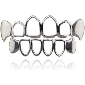 Gold Teeth Grillz Open Face Outline 6 Teeth Vampire Fangs Grillz for Men and Women