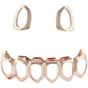 18K Gold Plated Hip Hop Teeth Grillz Caps Open Face 2pcs Single Top and 6 Bottom Grills for Your Teeth Grillz Set for Men Women in Kuwait