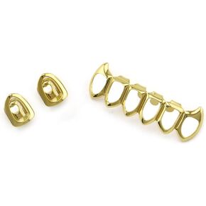 18K Gold Plated Hip Hop Teeth Grillz Caps Open Face 2pcs Single Top and 6 Bottom Grills for Your Teeth Grillz Set for Men Women