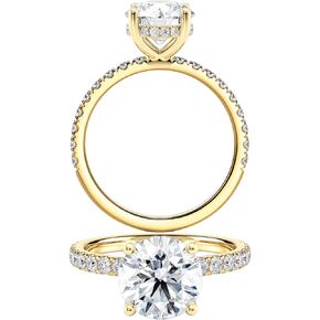 Diamond Wish IGI Certified 1 to 3 Carat Lab Grown Diamond Hidden Ribbon Halo Engagement Ring for Women in 14k Gold with Side Stones (I-J, VS-SI, cttw) Wedding Anniversary Promise Ring Size 4 to 11