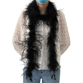 LONDGEN 1ply Ostrich Feather Boa 2Yards for Dance Performance and 1920's Flapper Costume Accessory (Black)