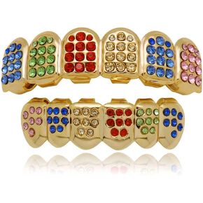 Diamond Grills Shiny Hip Hop Teeth Grillz Caps Iced Out CZ Top and Bottom Vampire Fangs Grillz
