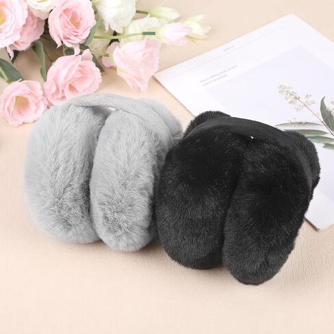 Fuyamp 2 عبوة من أغطية الأذن القابلة للطي من الفرو الصناعي للشتاء في الهواء الطلق، أغطية للأذنين الناعمة من الفرو للنساء والرجال في الطقس البارد (رمادي أسود) in Kuwait