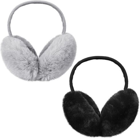 Fuyamp 2 عبوة من أغطية الأذن القابلة للطي من الفرو الصناعي للشتاء في الهواء الطلق، أغطية للأذنين الناعمة من الفرو للنساء والرجال في الطقس البارد (رمادي أسود) in Kuwait