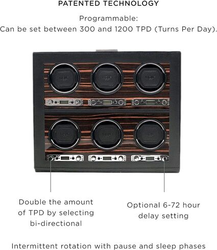 حافظة ساعة WOLF Roadster مع غطاء زجاجي، أسود - ملاءمة آمنة مع سوار ديناميكي حاصل على براءة اختراع - يناسب جميع أحجام المعصم - جلد نباتي - يتضمن محول عالمي in Kuwait