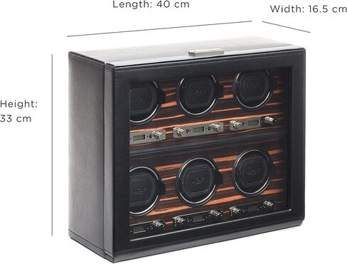 حافظة ساعة WOLF Roadster مع غطاء زجاجي، أسود - ملاءمة آمنة مع سوار ديناميكي حاصل على براءة اختراع - يناسب جميع أحجام المعصم - جلد نباتي - يتضمن محول عالمي in Kuwait