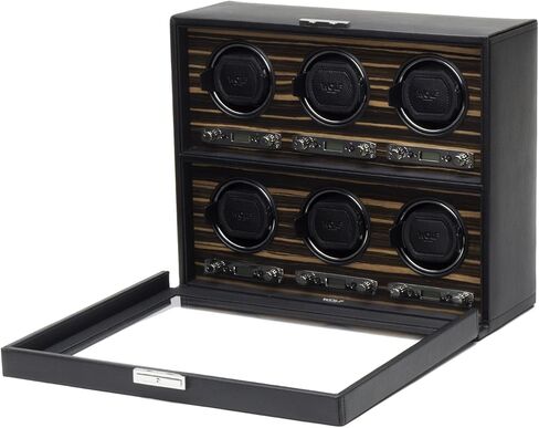 حافظة ساعة WOLF Roadster مع غطاء زجاجي، أسود - ملاءمة آمنة مع سوار ديناميكي حاصل على براءة اختراع - يناسب جميع أحجام المعصم - جلد نباتي - يتضمن محول عالمي in Kuwait