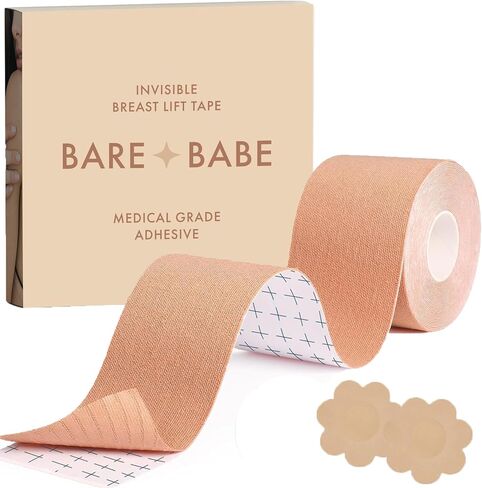 Bare Babe Boob Tape for Breast Lift - Breast Lift Tape - 10 Satin Nipple Pasties - Hypoallergenic Boobtape - Strapless Bra in Saudi Arabia