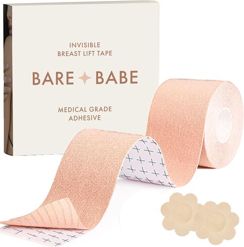 Bare Babe Boob Tape for Breast Lift - Breast Lift Tape - 10 Satin Nipple Pasties - Hypoallergenic Boobtape - Strapless Bra in Saudi Arabia