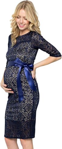 فستان الحمل للسيدات من My Bump مصنوع من الدانتيل الفاخر لحفلات استقبال المولود الجديد بطول الركبة (صنع في الولايات المتحدة الأمريكية) in Kuwait