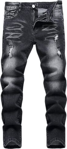 Boy's Skinny Fit Ripped Distressed Stretch Washed Fashion Kids Denim Jeans Pants in Kuwait