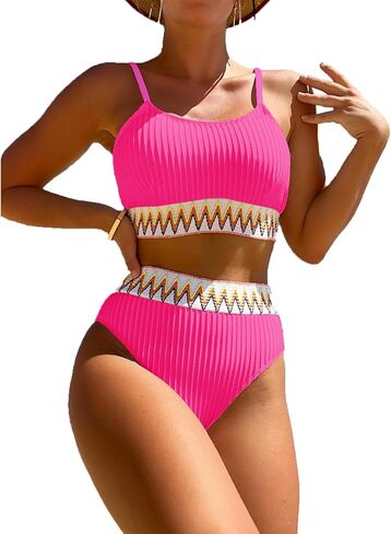 YELAIVP Women's Ribbed High Waisted Bikini Sets High Cut Tummy Control Swimsuit Bathing Suit in Saudi Arabia