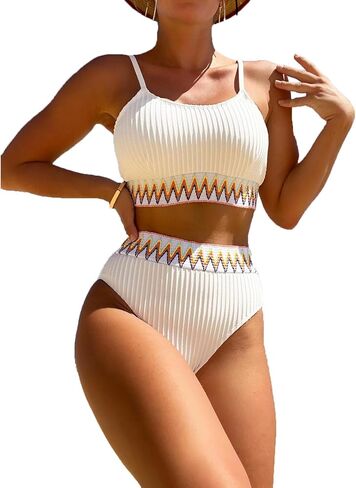 YELAIVP Women's Ribbed High Waisted Bikini Sets High Cut Tummy Control Swimsuit Bathing Suit in Saudi Arabia