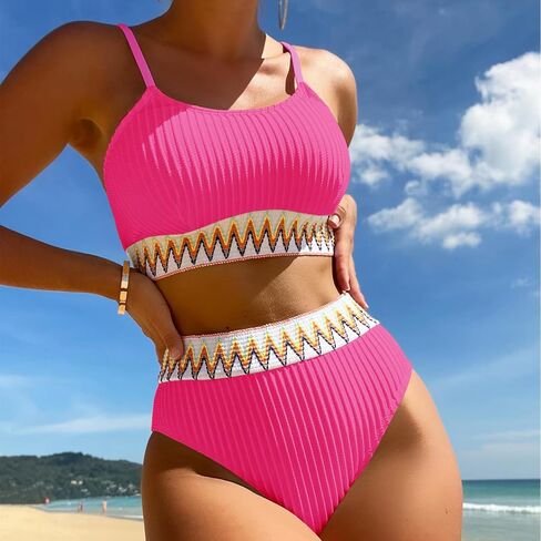 YELAIVP Women's Ribbed High Waisted Bikini Sets High Cut Tummy Control Swimsuit Bathing Suit in Saudi Arabia