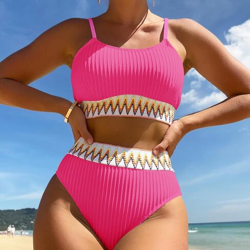 YELAIVP Women's Ribbed High Waisted Bikini Sets High Cut Tummy Control Swimsuit Bathing Suit in Saudi Arabia