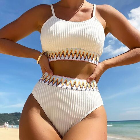 YELAIVP Women's Ribbed High Waisted Bikini Sets High Cut Tummy Control Swimsuit Bathing Suit in Saudi Arabia