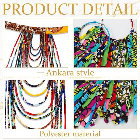 2 Pcs African Style Ankara Fabric Necklace African Fabric Tassel Earrings Set Long Multi Strand African Ankara Kente Necklace Handmade Ankara Fringe Hoop Earrings for Women African Jewelry Costume in Saudi Arabia