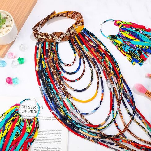 2 Pcs African Style Ankara Fabric Necklace African Fabric Tassel Earrings Set Long Multi Strand African Ankara Kente Necklace Handmade Ankara Fringe Hoop Earrings for Women African Jewelry Costume in Saudi Arabia