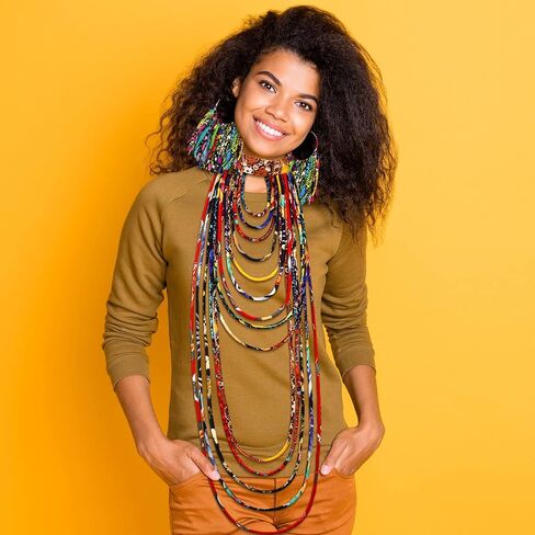 2 Pcs African Style Ankara Fabric Necklace African Fabric Tassel Earrings Set Long Multi Strand African Ankara Kente Necklace Handmade Ankara Fringe Hoop Earrings for Women African Jewelry Costume in Saudi Arabia