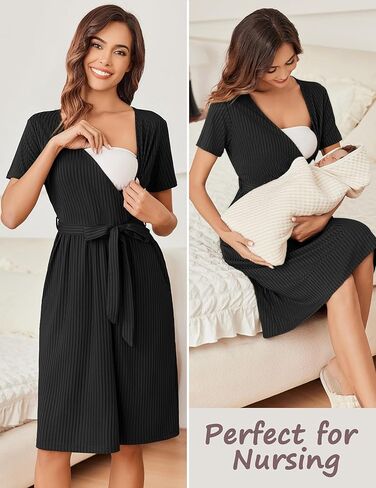 Ekouaer Women Short Sleeve Maternity Nursing Dress Casual V Neck Breastfeeding Loungewear Ribbed Knit Pregnancy Dresses S-XXL in Kuwait