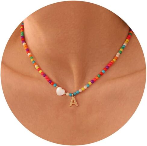 Ursteel Colorful Initial Cute Necklaces for Girls - Trendy Beaded Choker Necklace for Women Teen Girl, Personalized Letter Initial Gifts for Women Kids Jewelry in Saudi Arabia