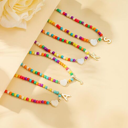 Ursteel Colorful Initial Cute Necklaces for Girls - Trendy Beaded Choker Necklace for Women Teen Girl, Personalized Letter Initial Gifts for Women Kids Jewelry in Saudi Arabia