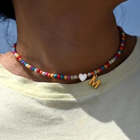 Ursteel Colorful Initial Cute Necklaces for Girls - Trendy Beaded Choker Necklace for Women Teen Girl, Personalized Letter Initial Gifts for Women Kids Jewelry in Saudi Arabia
