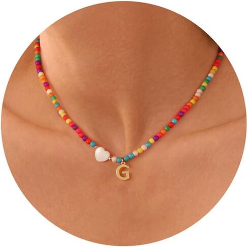 Ursteel Colorful Initial Cute Necklaces for Girls - Trendy Beaded Choker Necklace for Women Teen Girl, Personalized Letter Initial Gifts for Women Kids Jewelry in Saudi Arabia