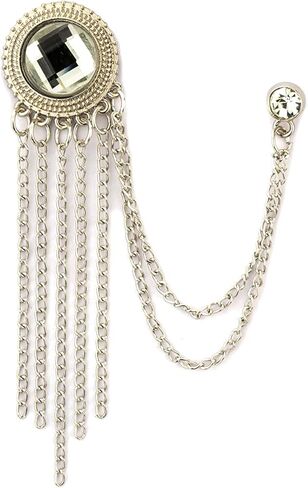 Knighthood Silver Engraving Crystal Stone With Hanging Tassel Collar Chain Brooch, Suit Stud, Shirt Studs, Lapel Pin Accessories for Men Women in Saudi Arabia