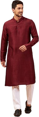 Mandarin Collar Plain Hue Maroon Indian Traditional Silk Kurta for Men in Saudi Arabia