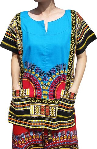 قميص RaanPahMuang ذو فتحة أمامية من القطن التقليدي الأفريقي Dashiki وجيبين in Kuwait